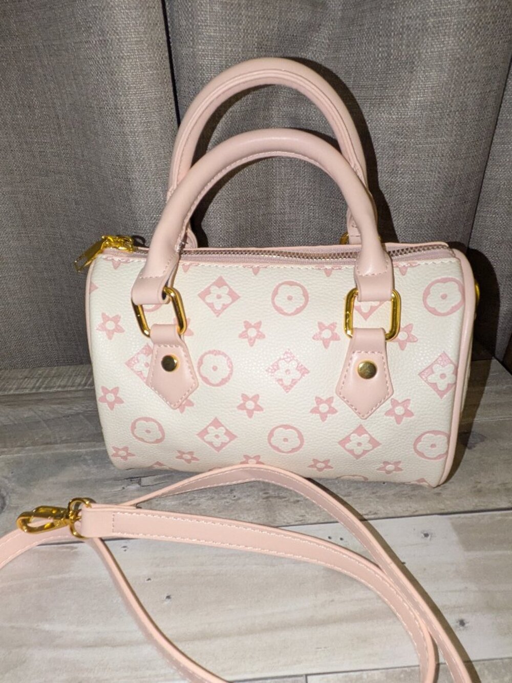 Blush Pink & White Small Monogram Satchel